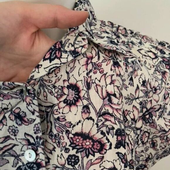 NEW RACHEL ZOE Cream Pink Floral 100% Peplum Cropped Short Sleeve Button Down - Picture 4 of 7